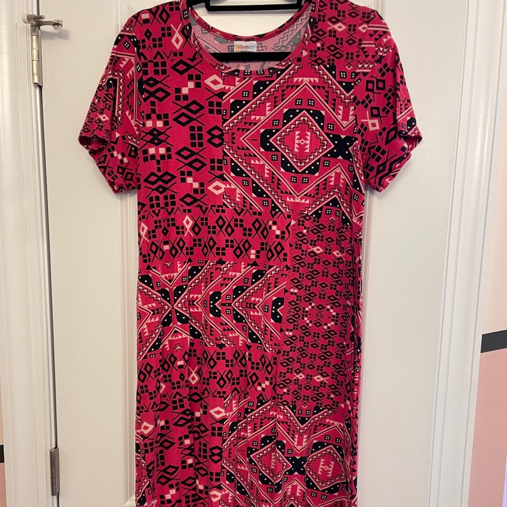 Large Pink Aztec Lularoe Carly Dress